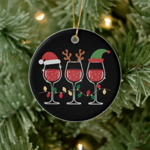 Wine Glass Christmas Lights Xmas Holiday Drinking Ceramic Tree Decoration