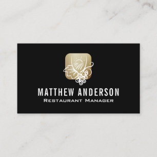 Wine Glass Drawing Logo Gold Metal Border Business Card