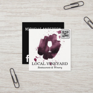 Wine Glass Expressive Brush QR Code Square Business Card