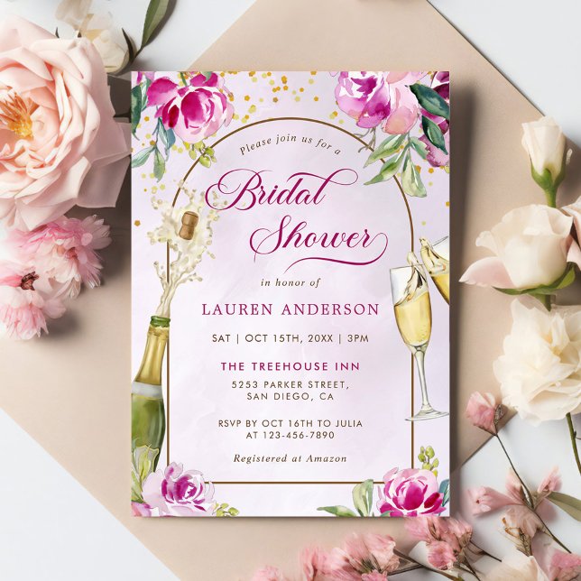 Wine Glass Floral Bridal Shower  Invitation (Creator Uploaded)