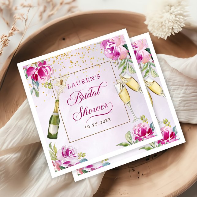 Wine Glass Floral Bridal Shower Napkin (Creator Uploaded)