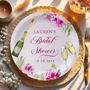 Wine Glass Floral Bridal Shower Paper Plate