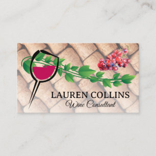 Wine Glass   Grapes   Corks Business Card