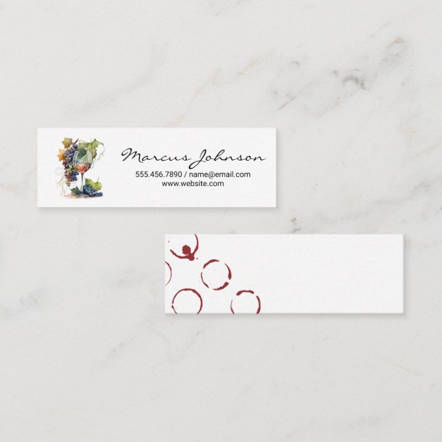 Wine Glass | Grapes | Watercolor Mini Business Card (Front/Back)