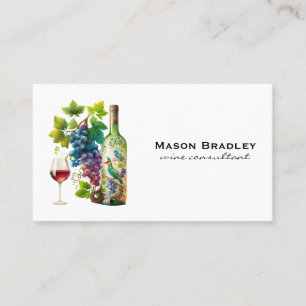 Wine Glass   Grapes   Wine Bottle   Watercolor Art Business Card