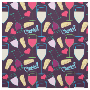 Wine Glass Graphic Heart Typography Cheers Cute Fabric