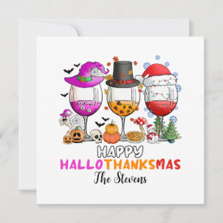 Wine Glass Happy Hallowthanksmas T-Shirt Invitation