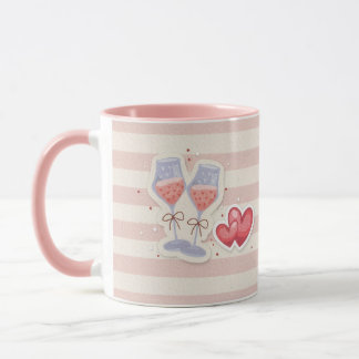 Wine Glass & Heart Pattern – Cute Pastel Love Illu Mug