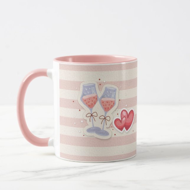 Wine Glass & Heart Pattern – Cute Pastel Love Illu Mug (Left)
