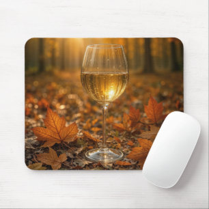 Wine Glass In Autumn Leaves Mouse Pad