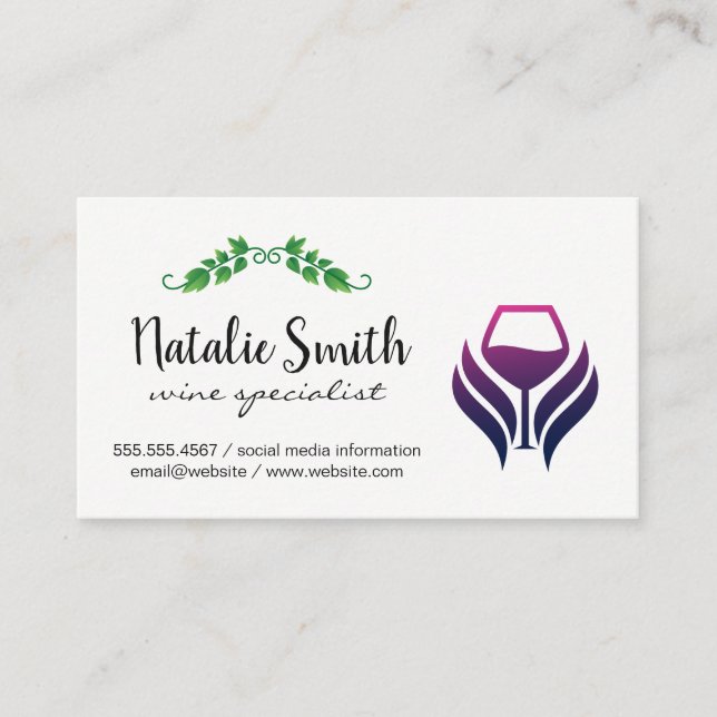 Wine Glass Logo | Grape Vines Business Card (Front)