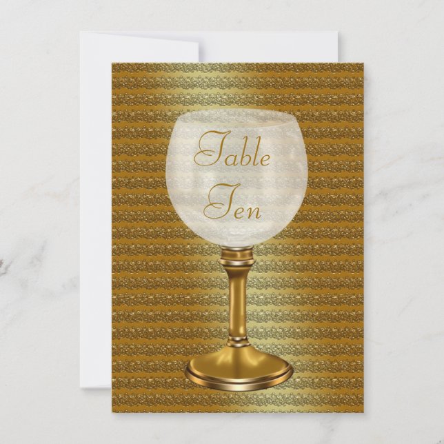 Wine Glass On Gold Wedding Table Number Cards (Front)