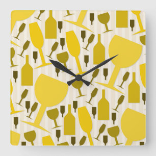 Wine glass pattern square wall clock