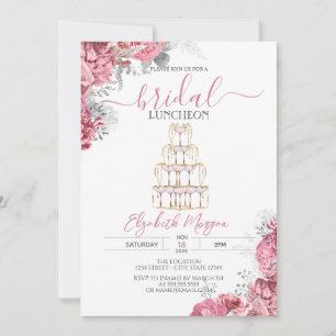  Wine Glass Pink  Roses Bridal Luncheon Invitation