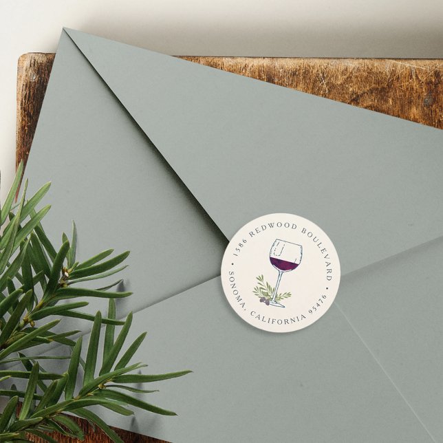 Wine Glass Return Address Classic Round Sticker (Creator Uploaded)