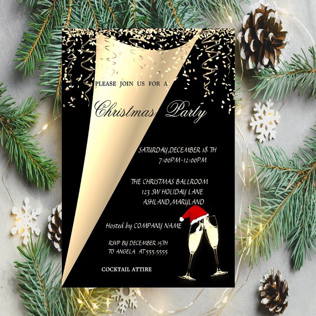 Wine Glass,Santa Hat Company Christmas Party Invitation (Creator Uploaded)