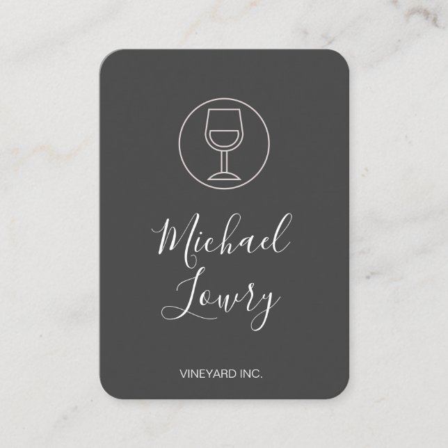 Wine Glass Simple Black Grey Business Card (Front)