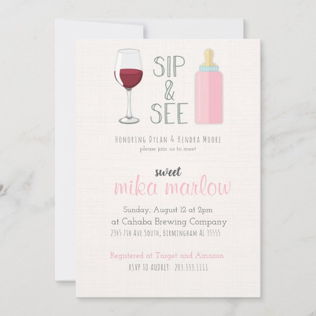 Wine Glass Sip & See Baby Shower Invitation (Front)