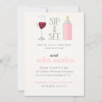 Wine Glass Sip & See Baby Shower Invitation