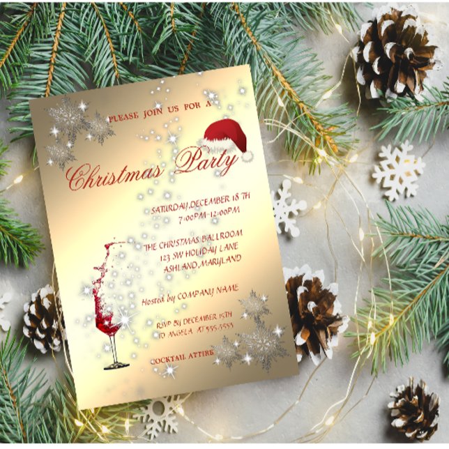 Wine Glass, Snowflakes,Corporate Christmas Party Invitation (Creator Uploaded)