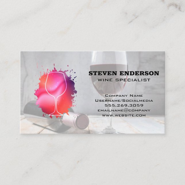 Wine Glass Splash Logo | Bottle and Red Wine Business Card (Front)
