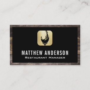 Wine Glass Splash Logo Wood Border Business Card