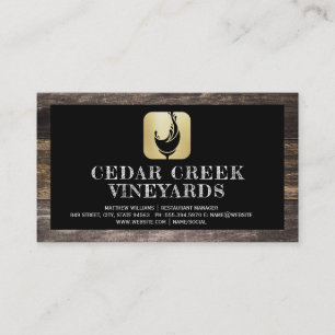Wine Glass Splash Logo Wood Border Business Card