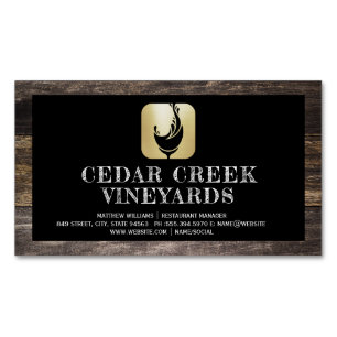 Wine Glass Splash Logo Wood Border Magnetic Business Card