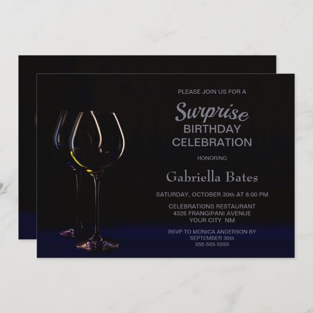 Wine Glass Surprise Birthday Party Invitation (Front/Back)