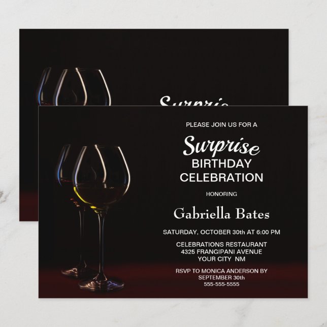 Wine Glass Surprise Birthday Party Invitation (Front/Back)