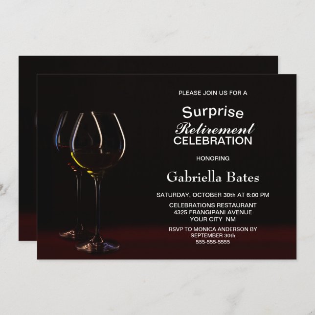 Wine Glass Surprise Retirement Party Invitation (Front/Back)