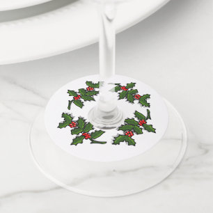 Wine Glass Tag- Holly Leaves and Berries Tag