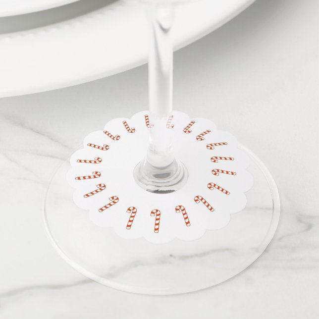 Wine Glass Tag - Red Candy Canes (Close Up)