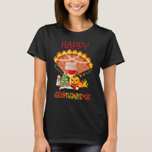 Wine Glass Thankgiving Happy Hallothanksmas T-Shirt