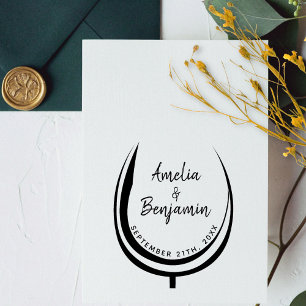 Wine Glass Typography Couple`s Names Wedding Rubber Stamp