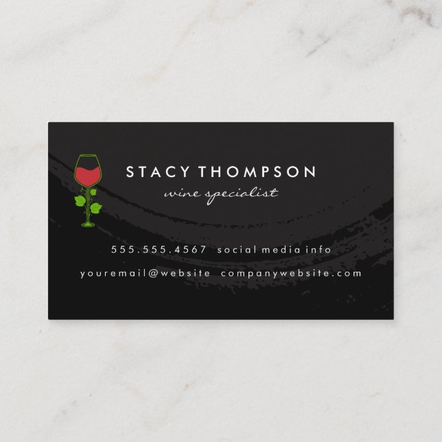 Wine Glass Vine Logo | Black Background Business Card (Back)