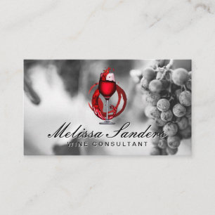 Wine Glass Wine Grapes Black White Business Card