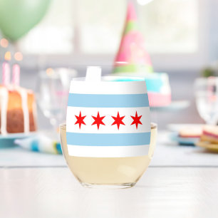 Wine Glass with flag of Chicago, USA