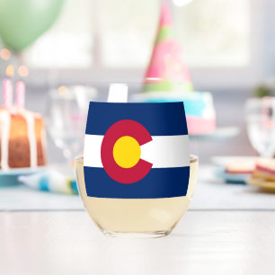 Wine Glass with flag of Colorado, USA