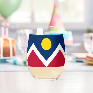 Wine Glass with flag of Denver City, USA