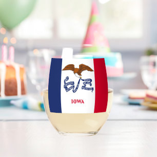 Wine Glass with flag of Iowa, USA
