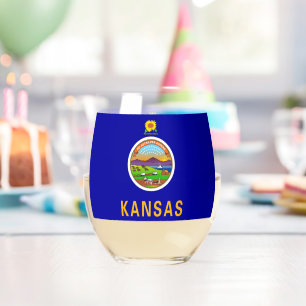 Wine Glass with flag of Kansas, USA