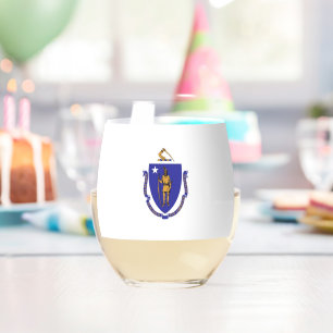 Wine Glass with flag of Massachusetts, USA