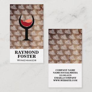 Wine Glass   Wood   Grapes on Vine Pattern Business Card