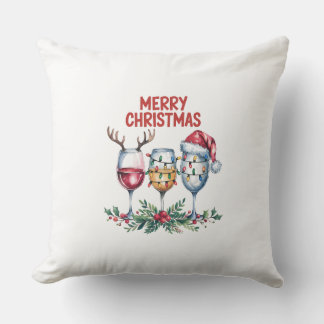 Wine Glasses Design Merry Christmas Cushion