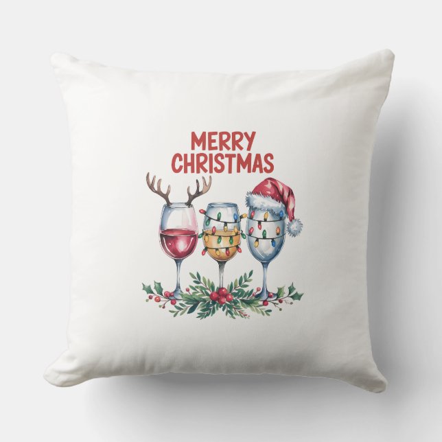 Wine Glasses Design Merry Christmas Cushion (Front)