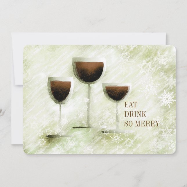 Wine glasses gourmet food Christmas dinner party Holiday Card (Front)