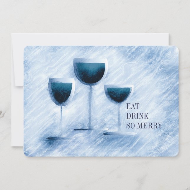 Wine glasses gourmet food Christmas dinner party Holiday Card (Front)