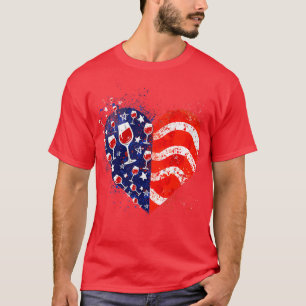Wine Glasses Heart 4th of July Patriotic American  T-Shirt