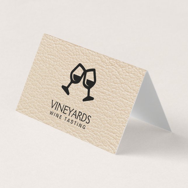 Wine Glasses | Leather Texture Business Card (Front)